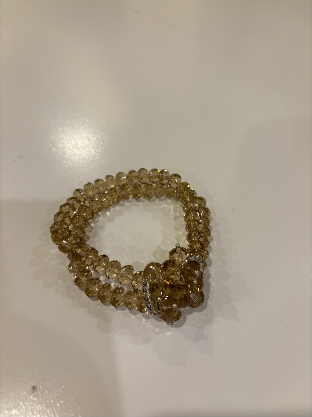 Amber Crystal Beaded Stretch Bracelet‎ with sparkles on side One Side